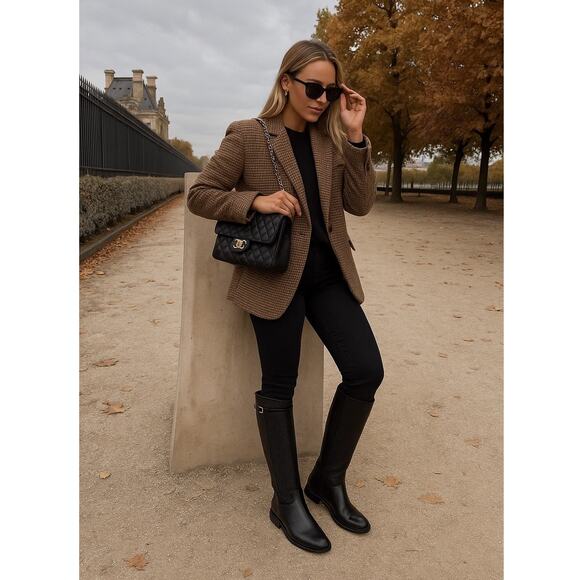 Cole Haan Grand.OS Black Textured Leather Tall Riding Boots | Classic Equestrian - Picture 1 of 16